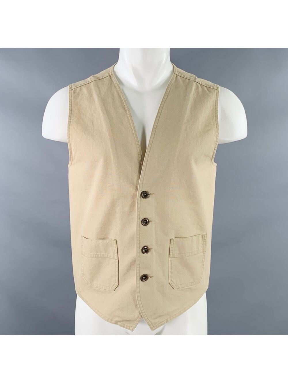 VETRA Size 36 Beige Cotton Two Pockets Vest